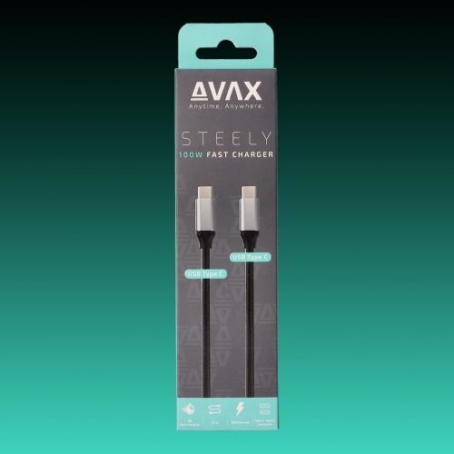 AVAX CB303G STEELY USB-C - USB-C gyorstöltő kábel 100W, sodorszálas 3A, 1.5m acélszürke