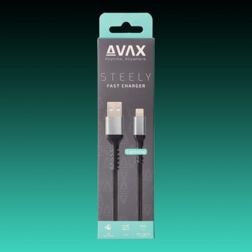 AVAX CB401G STEELY USB A - Lightning gyorstöltő kábel 20W, sodorszálas, 3A, 1.5m acélszürke