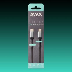   AVAX CB402G STEELY USB-C - Lightning gyorstöltő kábel 20W, sodorszálas, 3A, 1.5m acélszürke