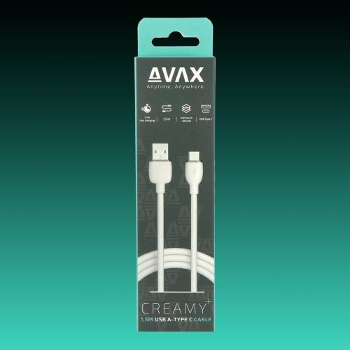 AVAX CB621 CREAMY+ USB A - USB-C gyorstöltő kábel  2.4A, 1.5m fehér-ezüst