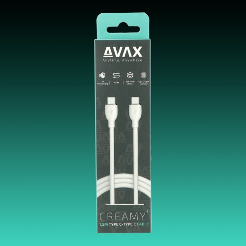 AVAX CB623 CREAMY+ USB-C - USB-C gyorstöltő kábel 60W, 1.5m fehér-ezüst