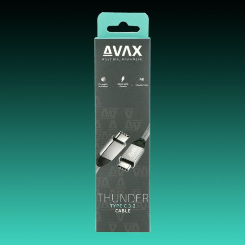 AVAX CB901 THUNDER 3.2 USB-C kábel 100W/10Gbps 1m, viharszürke