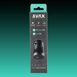   AVAX CC601B CARLY+ 40W Gyors autós töltő USB-C (PD) + USB A (QC), fekete