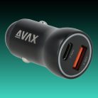 AVAX CC601B CARLY+ 40W Gyors autós töltő USB-C (PD) + USB A (QC), fekete