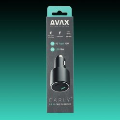   AVAX CC663B CARLY+ 63W Autós töltő USB-C (PD3.0) + USB A (QC), fekete