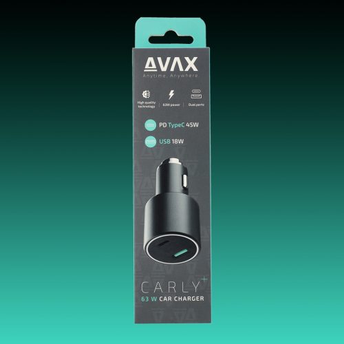 AVAX CC663B CARLY+ 63W Autós töltő USB-C (PD3.0) + USB A (QC), fekete