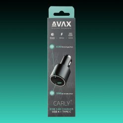   AVAX CC665B CARLY+ 83W Autós töltő USB-C (PD3.1) + USB A, fekete