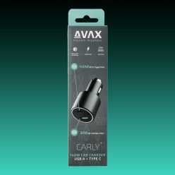   AVAX CC680B CARLY+ 140W Autós töltő USB-C (PD3.1) + USB A, fekete