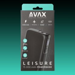   AVAX PB106B LEISURE PD/USB-C 30W+QC 18W 15.000mAh gyorstöltő powerbank, fekete