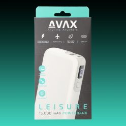   AVAX PB106W LEISURE PD/USB-C 30W+QC 18W 15.000mAh gyorstöltő powerbank, fehér