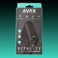   AVAX PB202B VITALITY PD/USB-C 65W+QC 18W 20.000mAh gyorstöltő powerbank, fekete