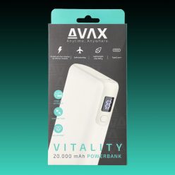   AVAX PB202W VITALITY PD/USB-C 65W+QC 18W 20.000mAh gyorstöltő powerbank, fehér